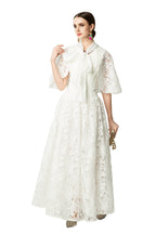 Satin Lace Patchwork Bow Tie Flare Sleeve Maxi Dress SP10057