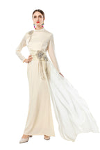 Navy Blue Satin High Neck Evening Gown with Beaded Floral Tassels SP10104