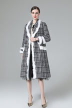Plaid Tweed Faux Fur Trim Double Breasted Midi Coat SP10033