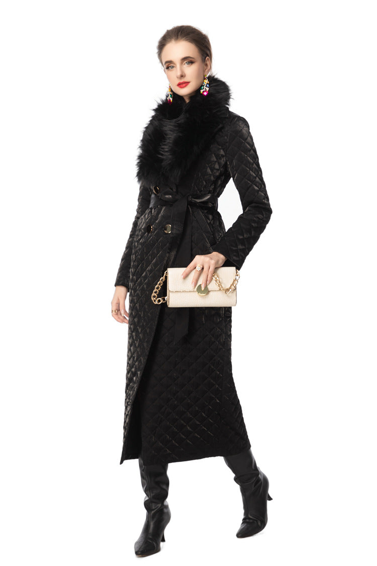Detachable Fur Collar Quilted Velvet Maxi Coat SP10100