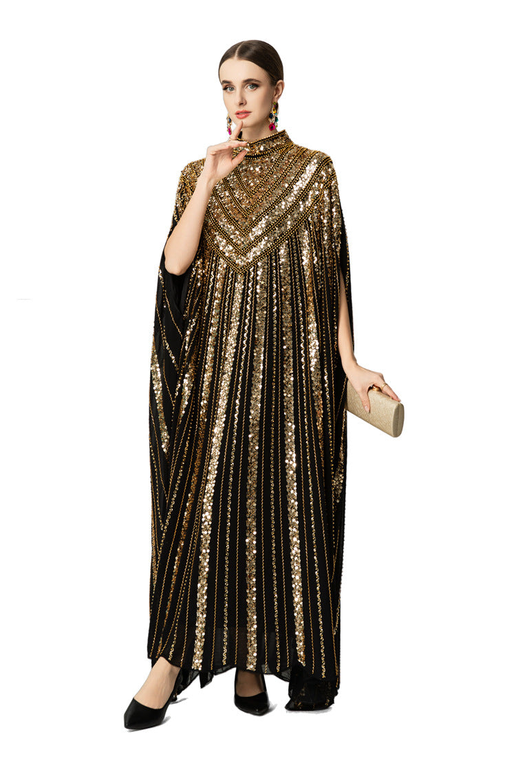 Hand-Beaded Sequin Cape Kaftan Maxi Dress SP10058