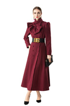 Bow Neck Puff Sleeve Double-Breasted Maxi Coat Dress SP10089