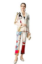 Abstract Face Print Blazer & Cropped Pants Two-Piece Set SP10052