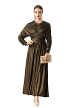 Metallic Ruched Waist Flared Maxi Dress SP10087