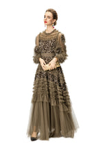 Caramel Sequin Ruffled Tulle Tiered Maxi Gown – Formal Evening Dress SP10005