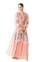 Ruffled High Neck 3D Floral Tiered Tulle Maxi Dress SP10083