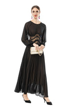 Sheer Puff Sleeve Embroidered Waist Pleated Midi Dress SP10094