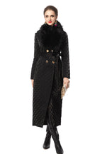 Detachable Fur Collar Quilted Velvet Maxi Coat SP10100