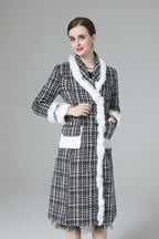 Plaid Tweed Faux Fur Trim Double Breasted Midi Coat SP10033