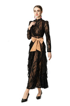 High Neck Lace Ruffle Hem Maxi Dress with Detachable Belt SP10045