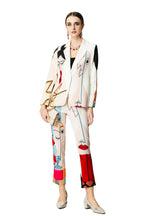 Abstract Face Print Blazer & Cropped Pants Two-Piece Set SP10052