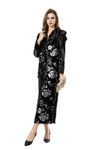 Burgundy Velvet Sequin Floral Blazer & Pencil Skirt Set SP10020