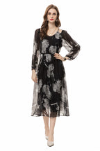 Silk Asymmetrical V-Neck Cinched Waist Midi Dress – French Luxury SP10029
