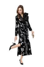 Burgundy Velvet Sequin Floral Blazer & Pencil Skirt Set SP10020