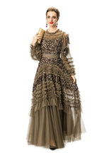 Caramel Sequin Ruffled Tulle Tiered Maxi Gown – Formal Evening Dress SP10005