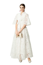 Satin Lace Patchwork Bow Tie Flare Sleeve Maxi Dress SP10057
