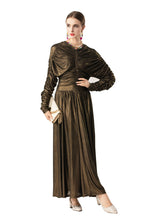 Metallic Ruched Waist Flared Maxi Dress SP10087