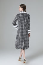 Plaid Tweed Faux Fur Trim Double Breasted Midi Coat SP10033
