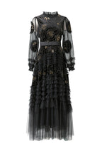Burgundy Velvet Beaded Tulle Ruffled Sleeve Maxi Dress – French Luxury SP10006