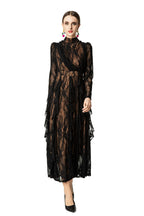 High Neck Lace Ruffle Hem Maxi Dress with Detachable Belt SP10045