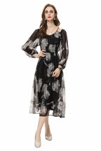 Silk Asymmetrical V-Neck Cinched Waist Midi Dress – French Luxury SP10029