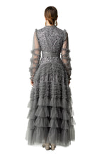 Sequin Embroidery Tiered Tulle Maxi Dress with Ruffled V-Neck SP10055
