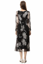 Silk Asymmetrical V-Neck Cinched Waist Midi Dress – French Luxury SP10029