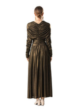 Metallic Ruched Waist Flared Maxi Dress SP10087