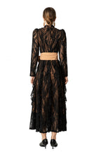 High Neck Lace Ruffle Hem Maxi Dress with Detachable Belt SP10045
