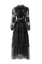 Burgundy Velvet Beaded Tulle Ruffled Sleeve Maxi Dress – French Luxury SP10006