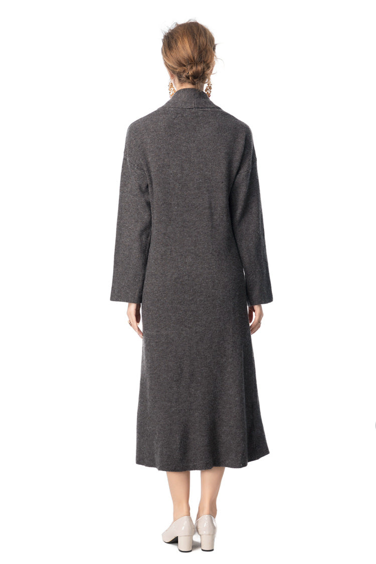 Turtleneck Dress & Long Knit Cardigan Two-Piece Set SP10097