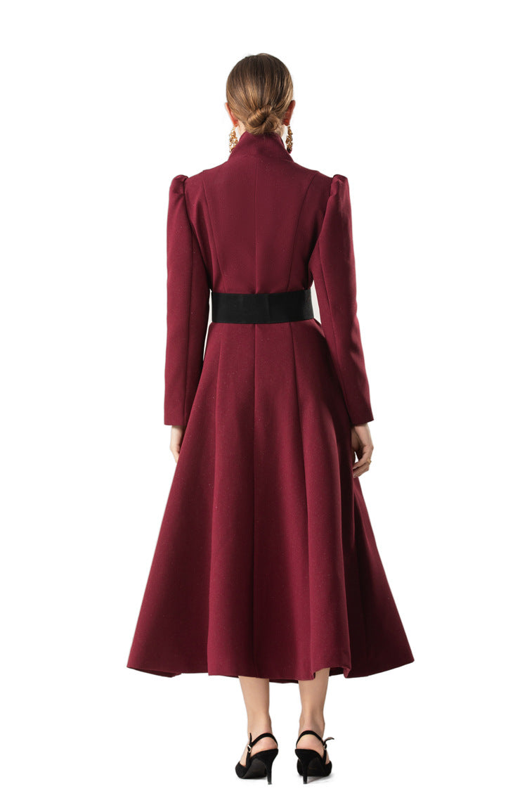 Bow Neck Puff Sleeve Double-Breasted Maxi Coat Dress SP10089
