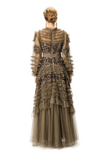 Caramel Sequin Ruffled Tulle Tiered Maxi Gown – Formal Evening Dress SP10005