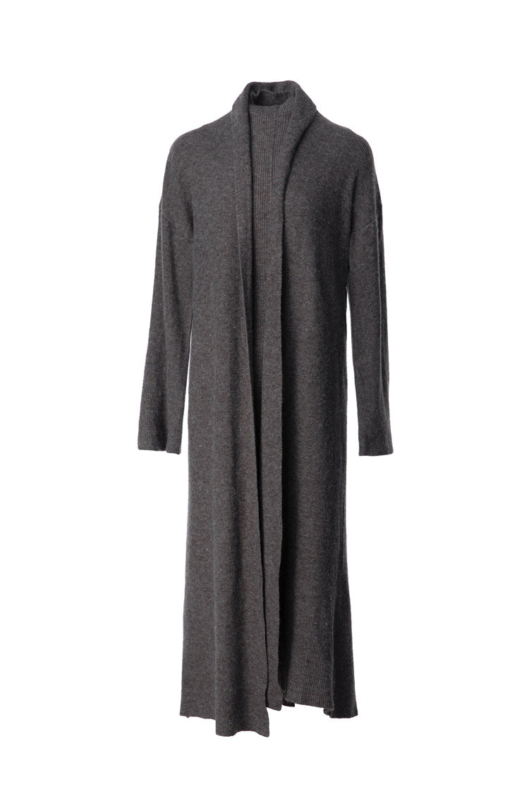 Turtleneck Dress & Long Knit Cardigan Two-Piece Set SP10097