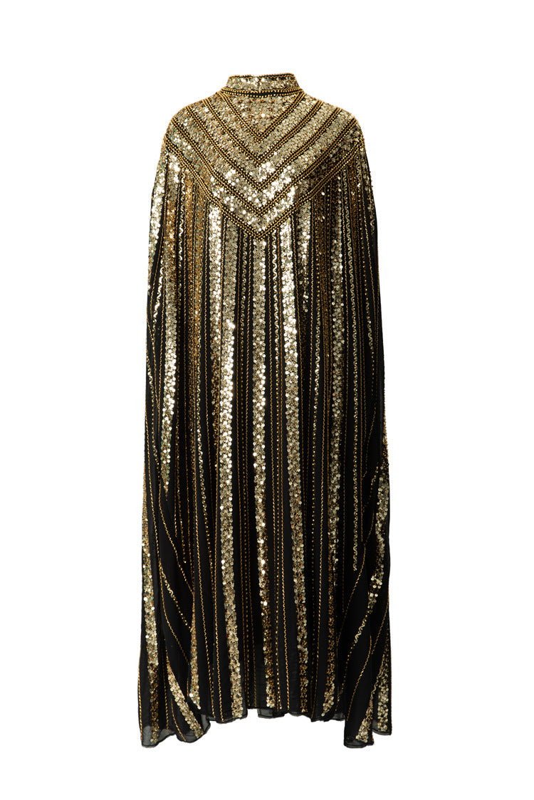 Hand-Beaded Sequin Cape Kaftan Maxi Dress SP10058