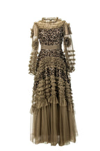 Caramel Sequin Ruffled Tulle Tiered Maxi Gown – Formal Evening Dress SP10005