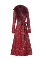 Sequin Embellished Belted Maxi Trench Coat – French Luxury Winter Overcoat SP10027