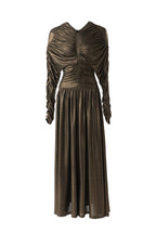 Metallic Ruched Waist Flared Maxi Dress SP10087