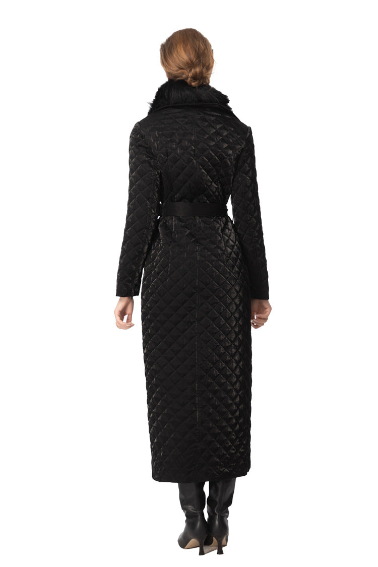Detachable Fur Collar Quilted Velvet Maxi Coat SP10100