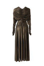 Metallic Ruched Waist Flared Maxi Dress SP10087
