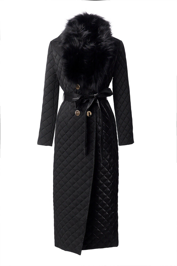 Detachable Fur Collar Quilted Velvet Maxi Coat SP10100