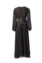 Sheer Puff Sleeve Embroidered Waist Pleated Midi Dress SP10094