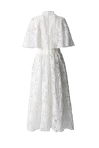 Satin Lace Patchwork Bow Tie Flare Sleeve Maxi Dress SP10057