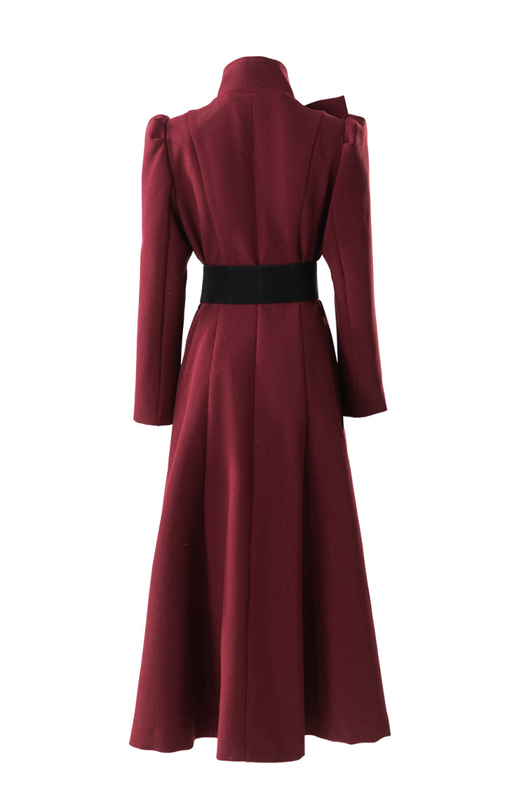 Bow Neck Puff Sleeve Double-Breasted Maxi Coat Dress SP10089