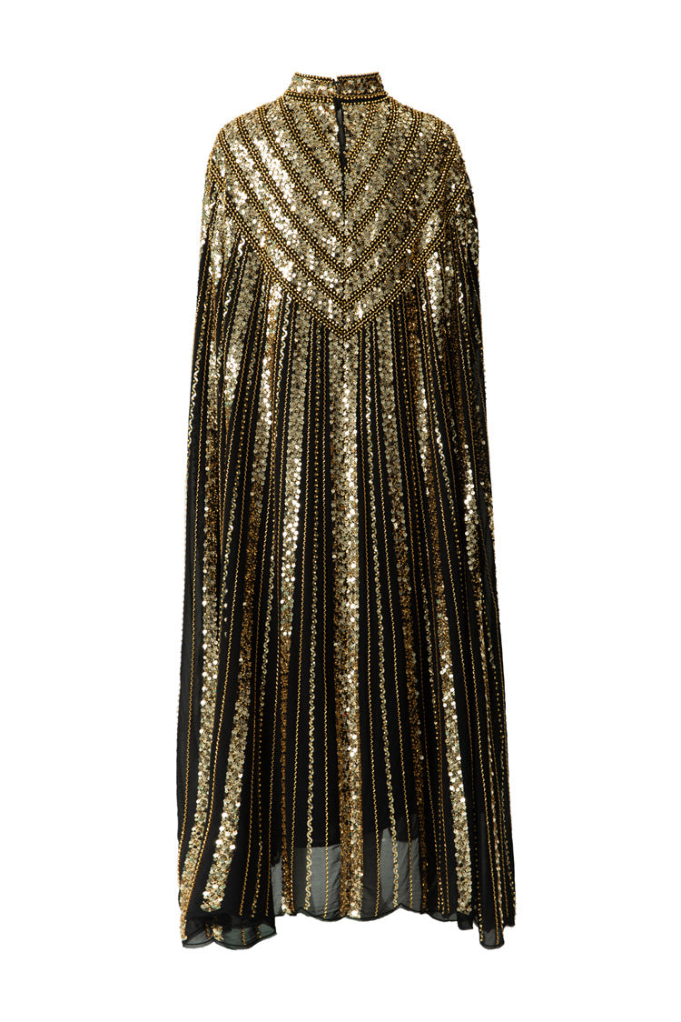 Hand-Beaded Sequin Cape Kaftan Maxi Dress SP10058