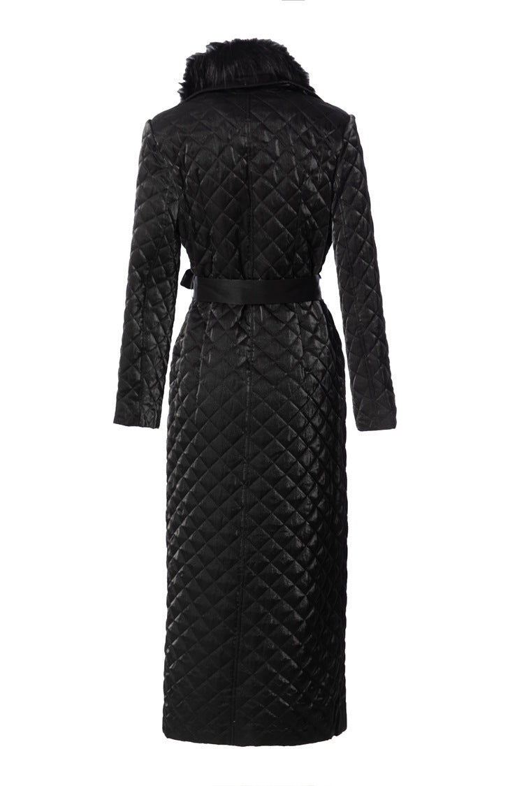 Detachable Fur Collar Quilted Velvet Maxi Coat SP10100