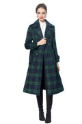 British Style Plaid Wool Blend Long Coat with Belt – Vintage Luxury Overcoat SP10003