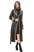 Black Quilted Faux Leather Contrast Trim Maxi Trench Coat SP10030