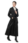 Sequin Embellished Belted Maxi Trench Coat – French Luxury Winter Overcoat SP10027