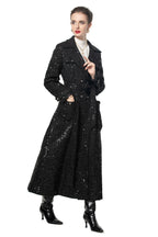 Sequin Embellished Belted Maxi Trench Coat – French Luxury Winter Overcoat SP10027
